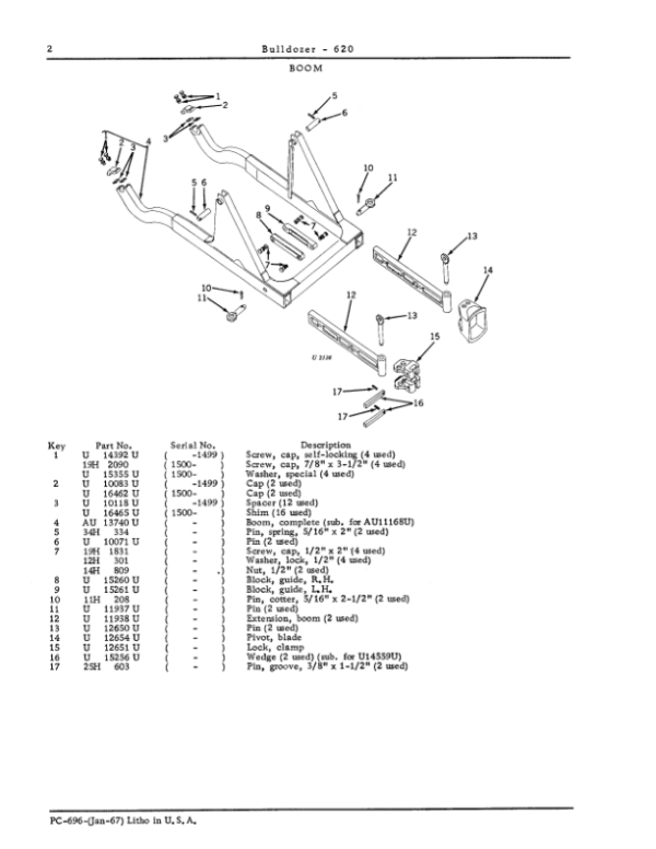 John Deere 620 Attachments (SN JD 620 Bulldozer and JD 2010 Crawler YR 1962 – 1964) Parts Catalog Manual – PC696 Workshop Guide