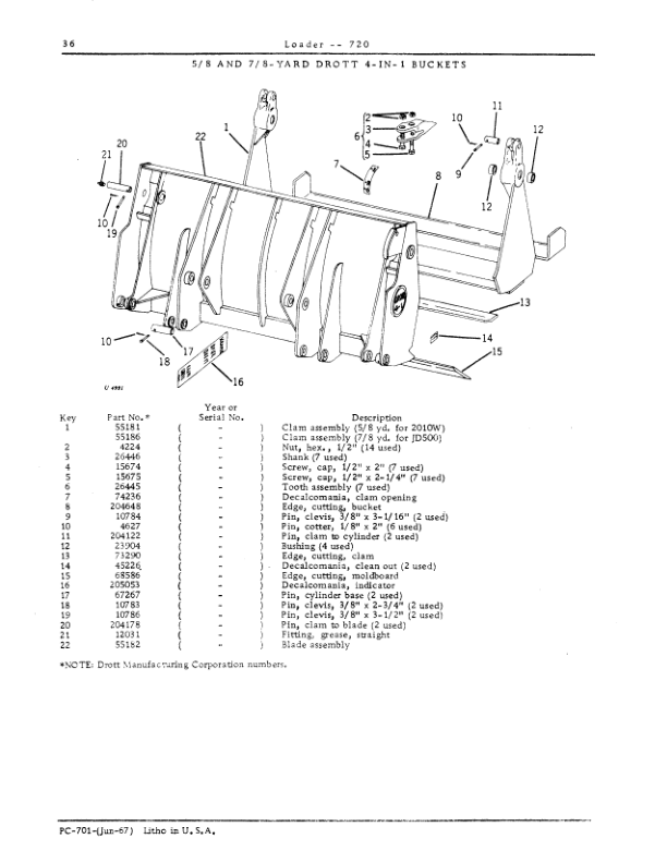 John Deere 720 Attachments (Loader 720 and 2010 Wheel Tractor Manufactured 1961 –) Parts Catalog Manual – PC701 Workshop Guide