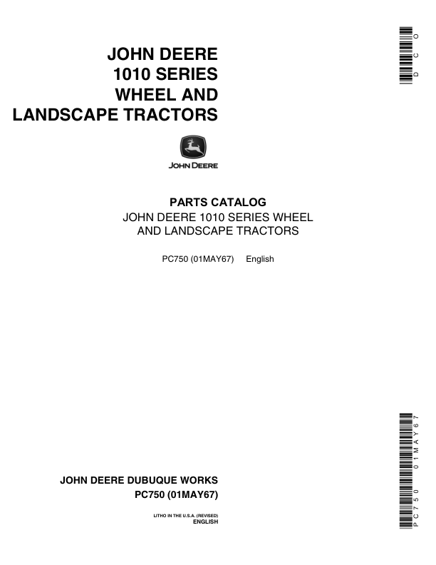 John Deere 1010 Tractors Parts Catalog Manual – PC750 Workshop Guide