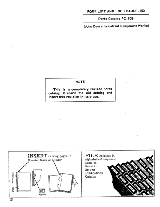 John Deere 850 Attachments (Forklift and Log Logger 850) Parts Catalog Manual – PC768 Workshop Guide