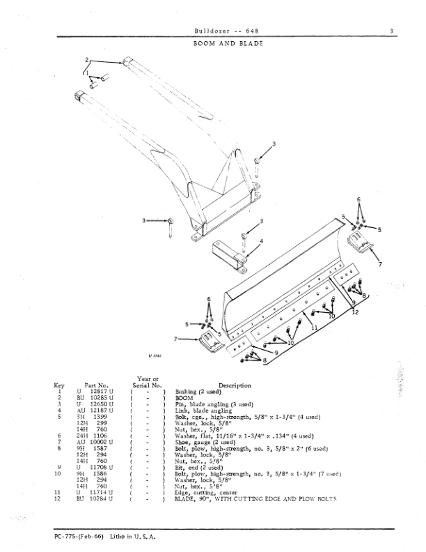 John Deere 648 Attachments (John Deere 648 Bulldozer and 4010 Tractor YR 1961 – ) Parts Catalog Manual – PC775 Workshop Guide