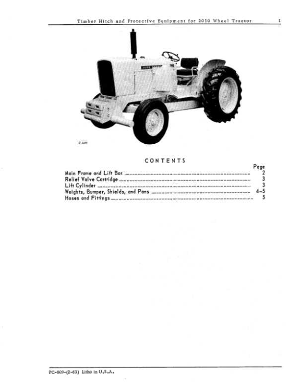 John Deere Timber Hitcch Attachments (Timber Hitch and Protective Equipment for 2010 Tractor) Parts Catalog Manual – PC809L Workshop Guide