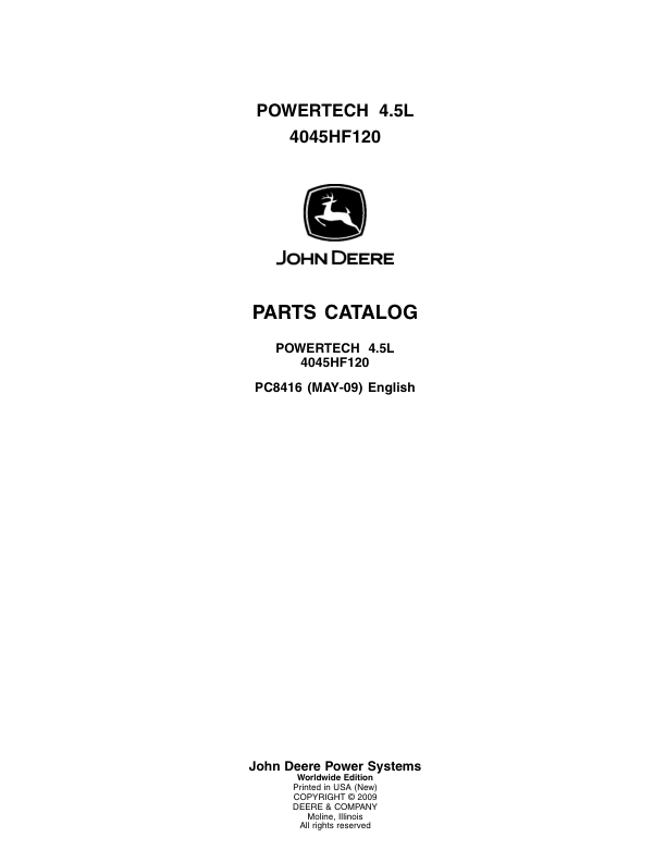 John Deere 4.5L, 4045HF120 Engines Parts Catalog Manual – PC8416 Workshop Guide