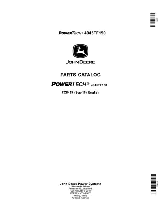 John Deere 4045TF150 Engines Parts Catalog Manual – PC8419 Workshop Guide