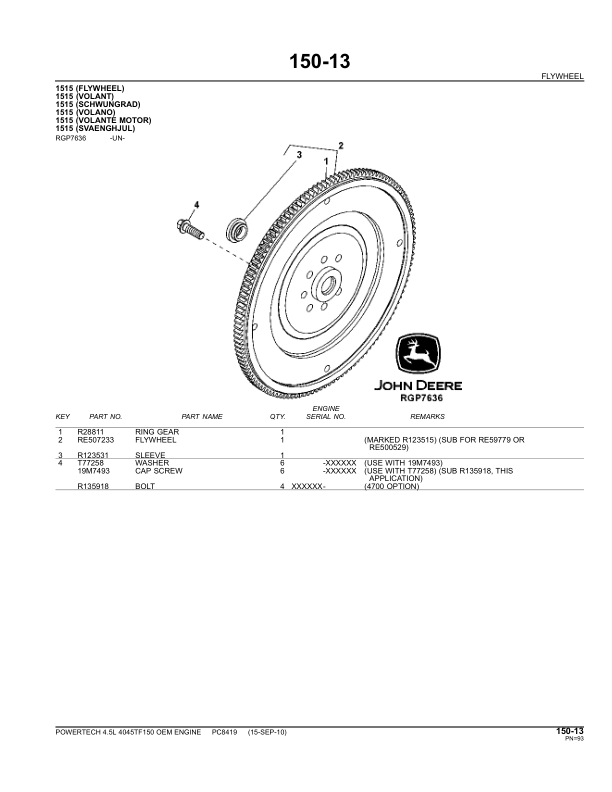 John Deere 4045TF150 Engines Parts Catalog Manual – PC8419 Workshop Guide