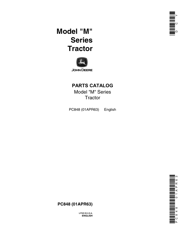 John Deere M Series (Model M, MC, MT) Tractors Parts Catalog Manual – PC848 Workshop Guide