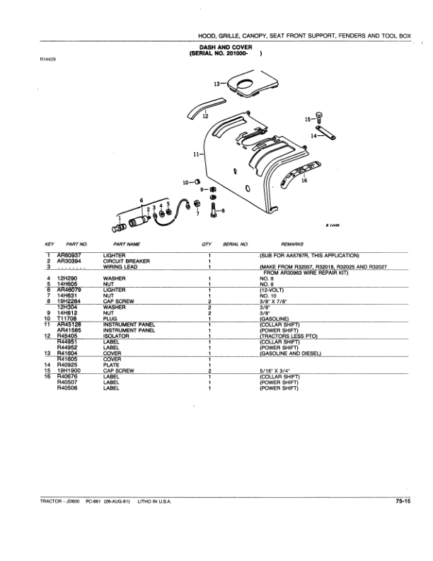 John Deere 600 Tractors Parts Catalog Manual – PC861 Workshop Guide
