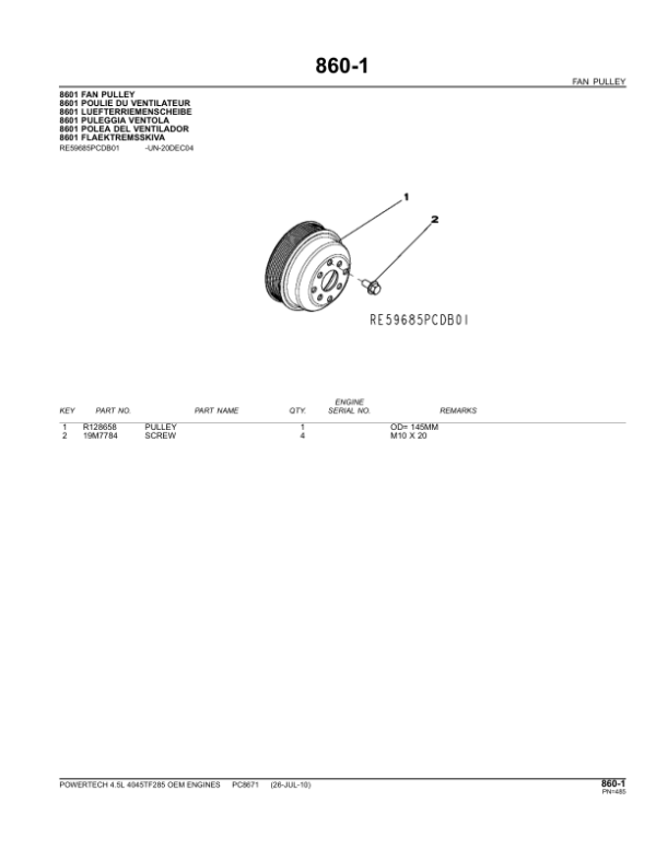John Deere 4.5L, 4045TF285 Engines Tier 3 Parts Catalog Manual – PC8671 Workshop Guide
