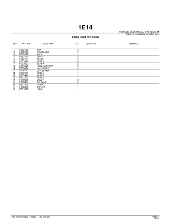 John Deere 1758 Forwarders (SN 002001-) Parts Catalog Manual – PC9089 Workshop Guide