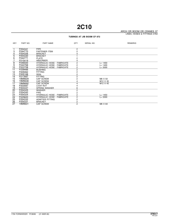 John Deere 1758 Forwarders (SN 002001-) Parts Catalog Manual – PC9089 Workshop Guide