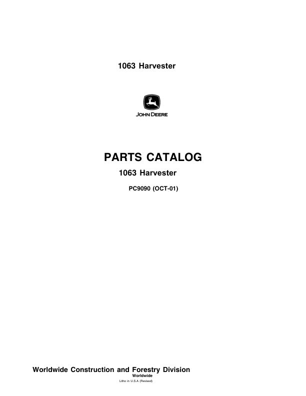 John Deere 1063 Harvester Parts Catalog Manual – PC9090 Workshop Guide