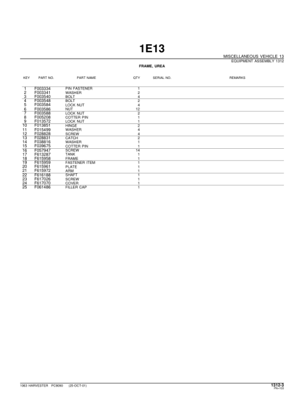 John Deere 1063 Harvester Parts Catalog Manual – PC9090 Workshop Guide