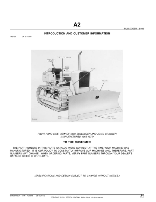 John Deere 6400, 450 Attachments Parts Catalog Manual – PC918 Workshop Guide