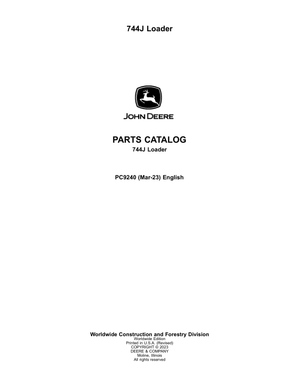 John Deere 744J Loaders Parts Catalog Manual – PC9240 Workshop Guide
