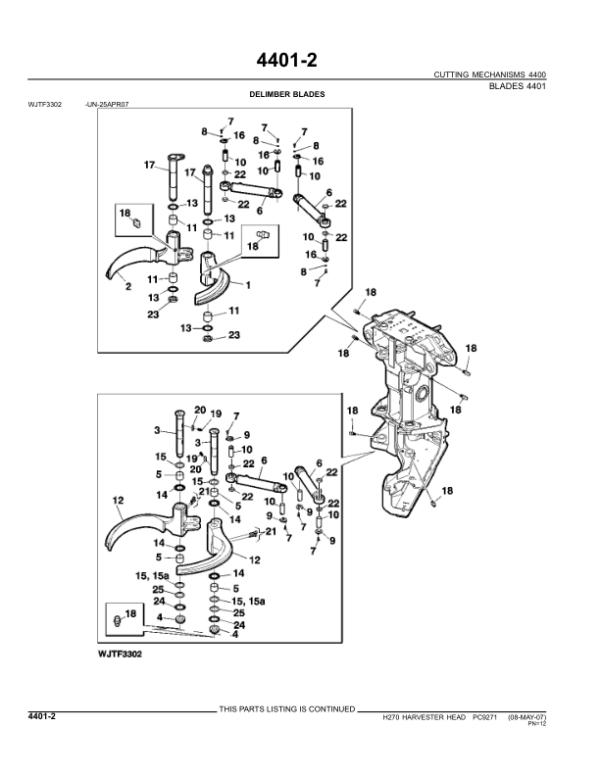 John Deere H270 Harvesting Heads (SN EJH270X000472) Parts Catalog Manual – PC9271 Workshop Guide