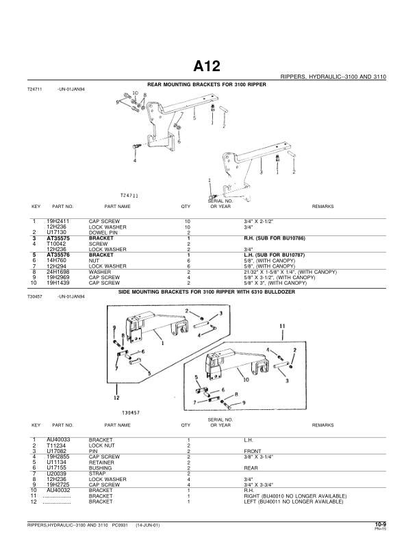 John Deere 3100, 3110 Attachments (John Deere Hydraulic Ripper YR 1965 –) Parts Catalog Manual – PC931 Workshop Guide