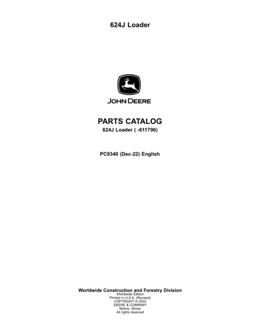 John Deere 624J Loaders Parts Catalog Manual – PC9340 Workshop Guide