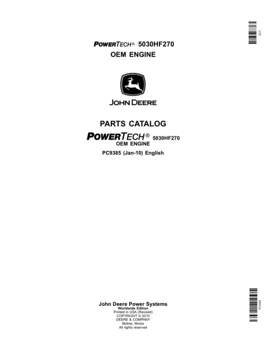John Deere 5030HF270 Engines Parts Catalog Manual – PC9385 Workshop Guide
