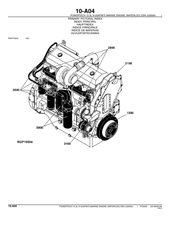 John Deere 12.5L, 6125 Engines (SN 030000–) Parts Catalog Manual – PC9405 Workshop Guide
