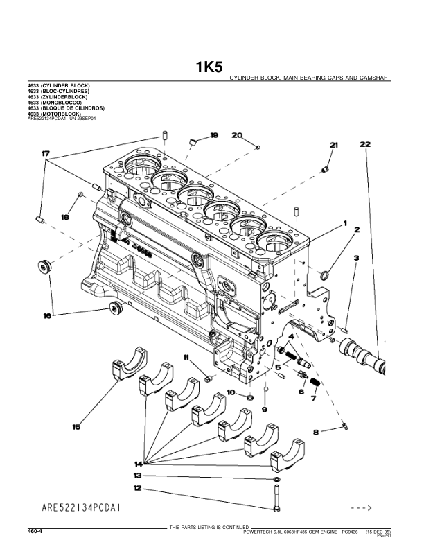 John Deere 6.8L, 6068HF485 Engines Parts Catalog Manual – PC9436 Workshop Guide
