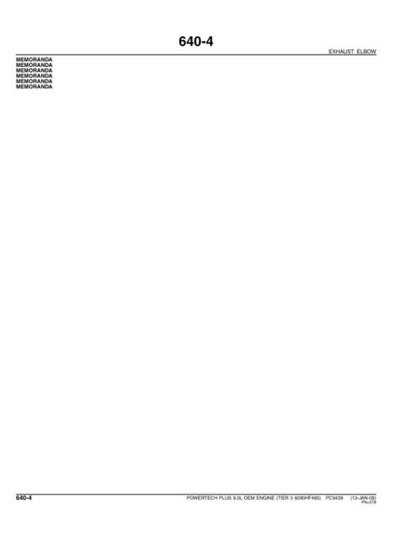 John Deere 9.0L, 6090 Engines TIER 3 – 6090HF485 Parts Catalog Manual – PC9439 Workshop Guide