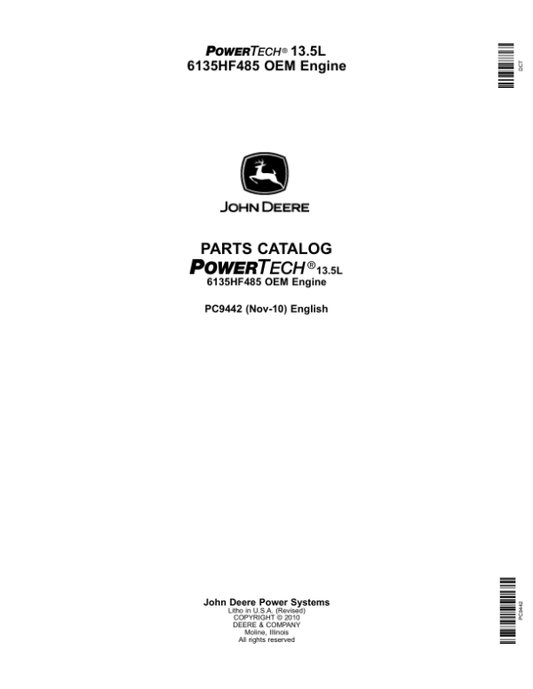 John Deere 6135, 6135HF485 Engines Parts Catalog Manual – PC9442 Workshop Guide