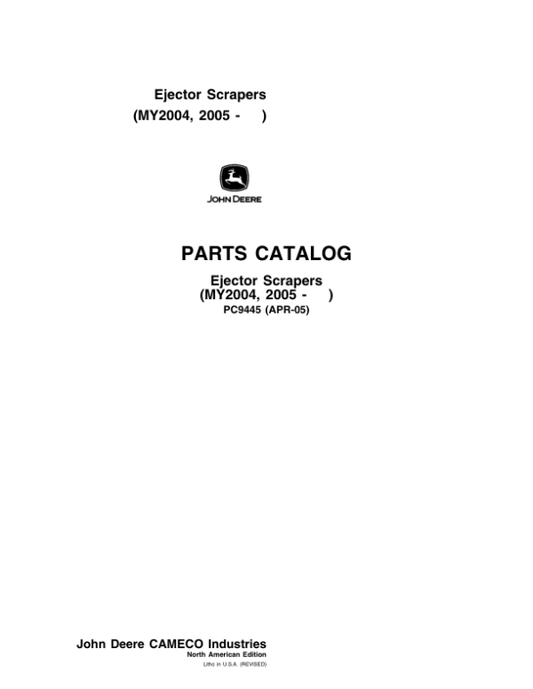 John Deere 1810E, 1814E, 1512E, 2112E Scrapers (SN 060201–) Parts Catalog Manual – PC9445 Workshop Guide
