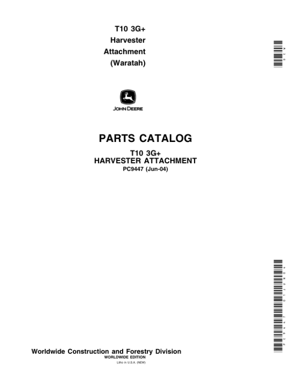 John Deere T10 3G+ Harvesting Heads Parts Catalog Manual – PC9447 Workshop Guide