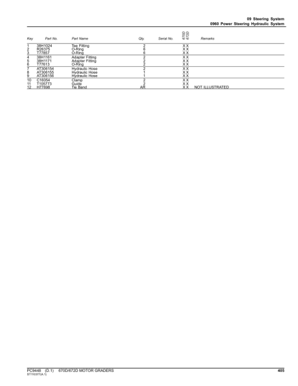 John Deere 670D, 672D Motor Graders Parts Catalog Manual – PC9448 Workshop Guide