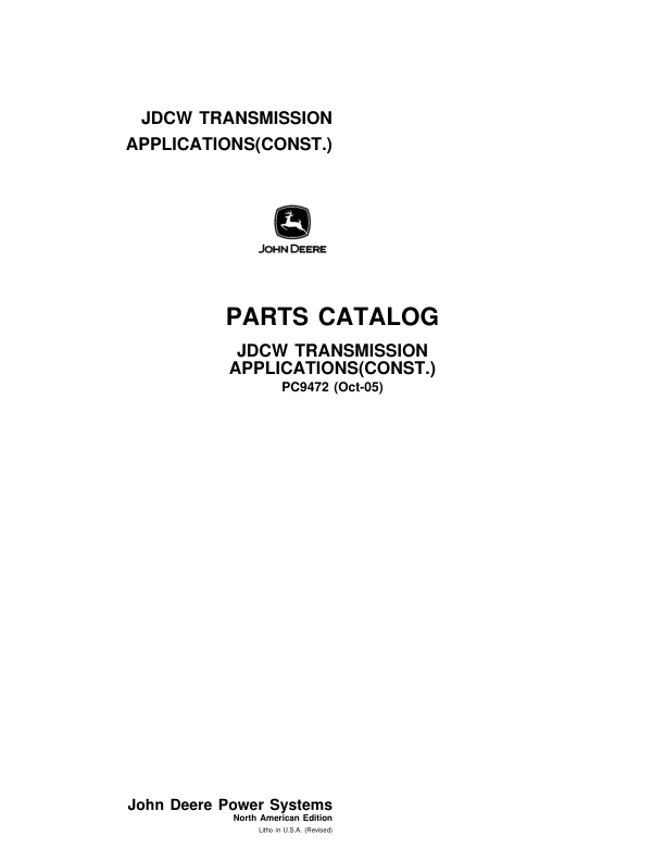John Deere DF180, DF230 Transmissions Parts Catalog Manual – PC9472 Workshop Guide
