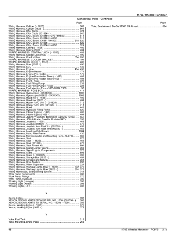 John Deere 1470E T3 Harvester (SN 001501-) Parts Catalog Manual – PC9721 Workshop Guide