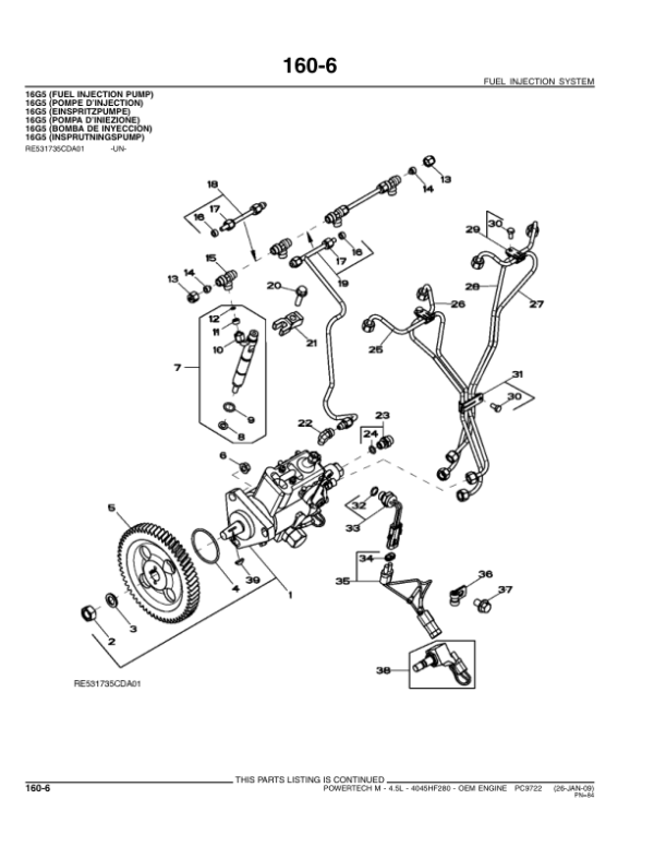 John Deere 4.5L, 4045HF280 Engines Parts Catalog Manual – PC9722 Workshop Guide