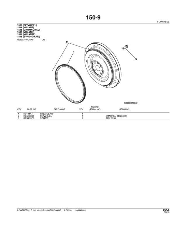 John Deere 2.4L, 4024HF295 Engines Parts Catalog Manual – PC9758 Workshop Guide
