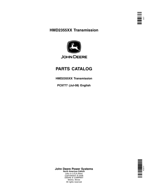 John Deere HMD 2355 Transmissions Parts Catalog Manual – PC9777 Workshop Guide