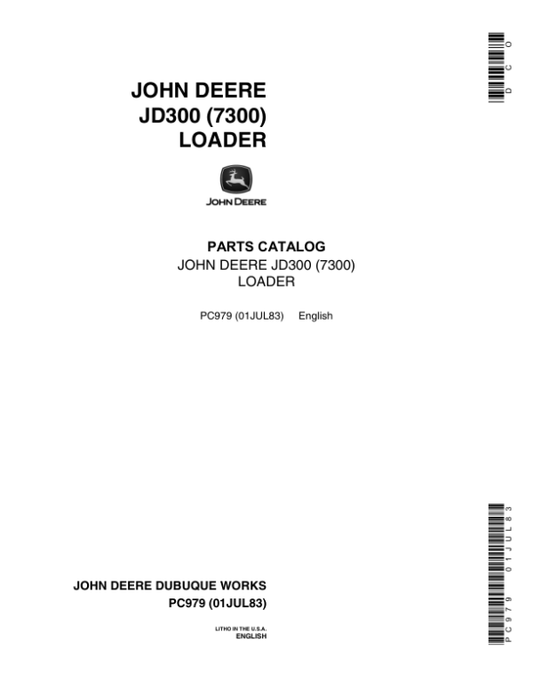 John Deere 7300 Attachments (7300 Loader Attachment only (Manufactured 1965-1973) Parts Catalog Manual Workshop Guide