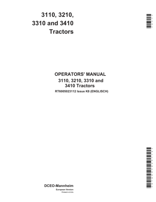 John Deere 3110, 3210, 3310 & 3410 Tractors Operator’s Manual (RT6005023112) Workshop Guide