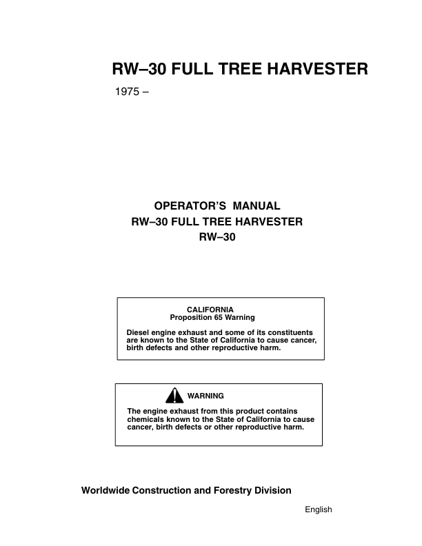 John Deere RW30 Harvester Operator’s Manuals (RW30001) Workshop Guide