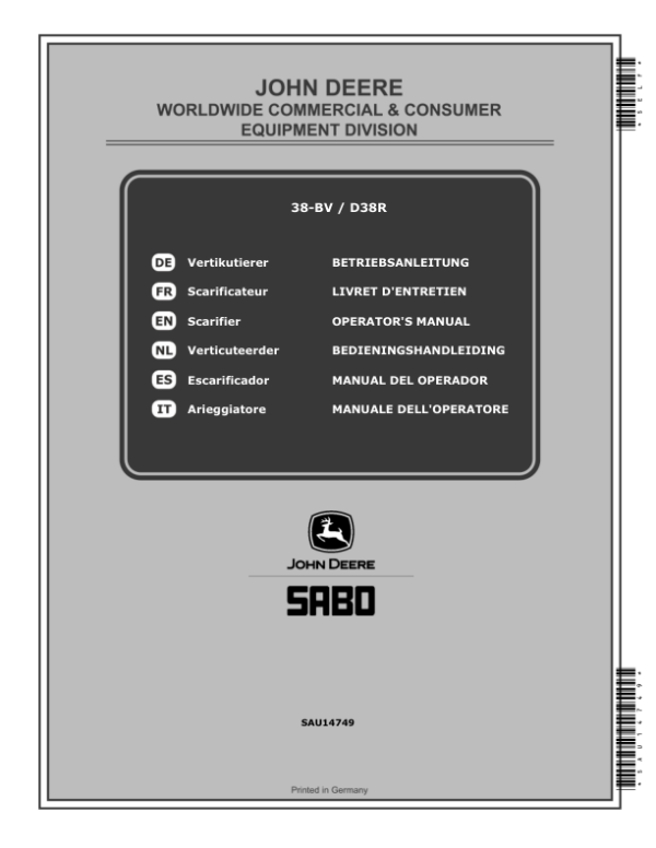 John Deere 38-BV, D38R Scarifiers Operator’s Manual (SAU14749) Workshop Guide