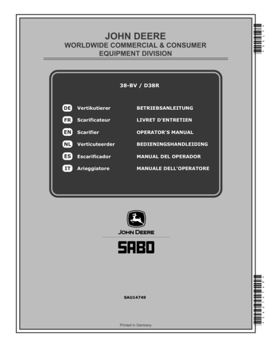 John Deere 38-BV, D38R Scarifiers Operator’s Manual (SAU14749) Workshop Guide