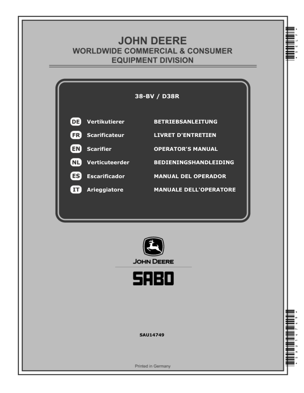 John Deere 38-BV, D38R Scarifiers Operator’s Manual (SAU14749) Workshop Guide