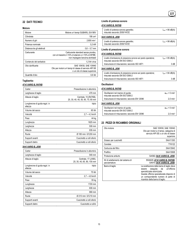 John Deere 47-K VARIO B, 54-K VARIO B, R47KB, JX90 Lawn Mowers Operator’s Manual (SAU15125) Workshop Guide