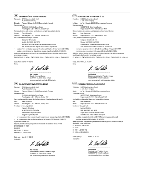 John Deere SAU15033, SAU16509, and SAU16768 Battery Chargers Operator’s Manual (SAU16870) Workshop Guide