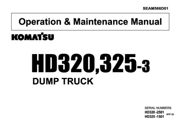Komatsu HD320-3, HD325-3 Dump Truck Service Repair Manual Workshop Guide
