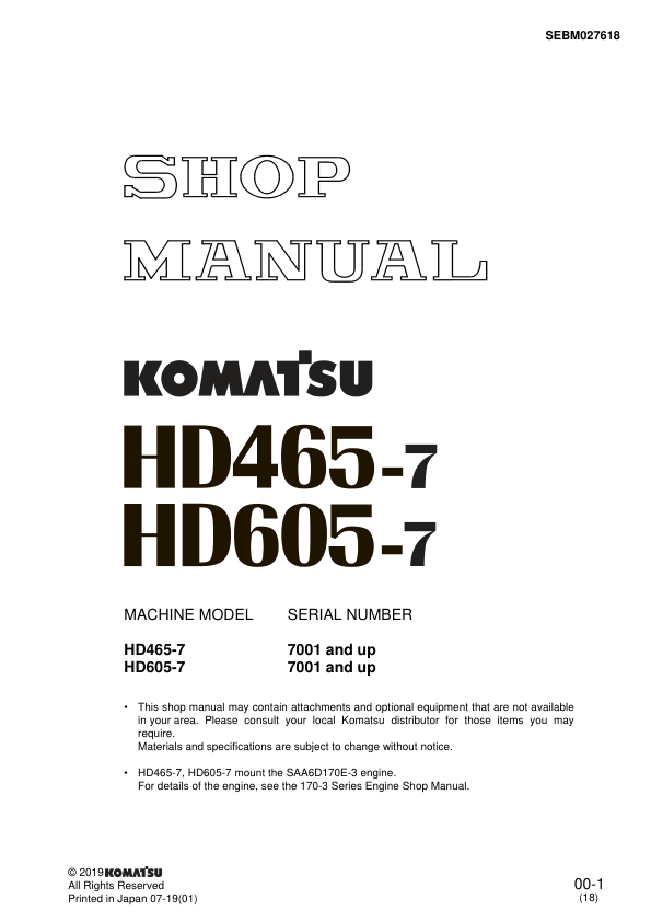 Komatsu HD465-7, HD605-7 Dump Truck Service Repair Manual Workshop Guide