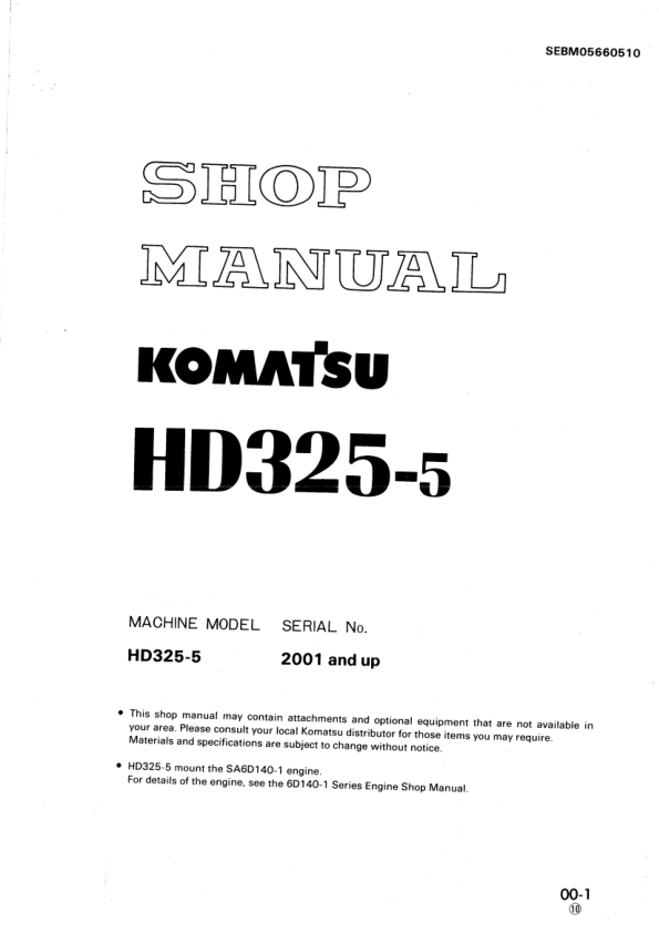 Komatsu HD325-5 Dump Truck Service Repair Manual Workshop Guide