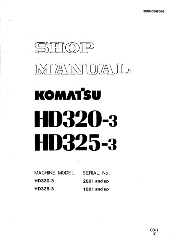Komatsu HD320-3, HD325-3 Dump Truck Service Repair Manual Workshop Guide