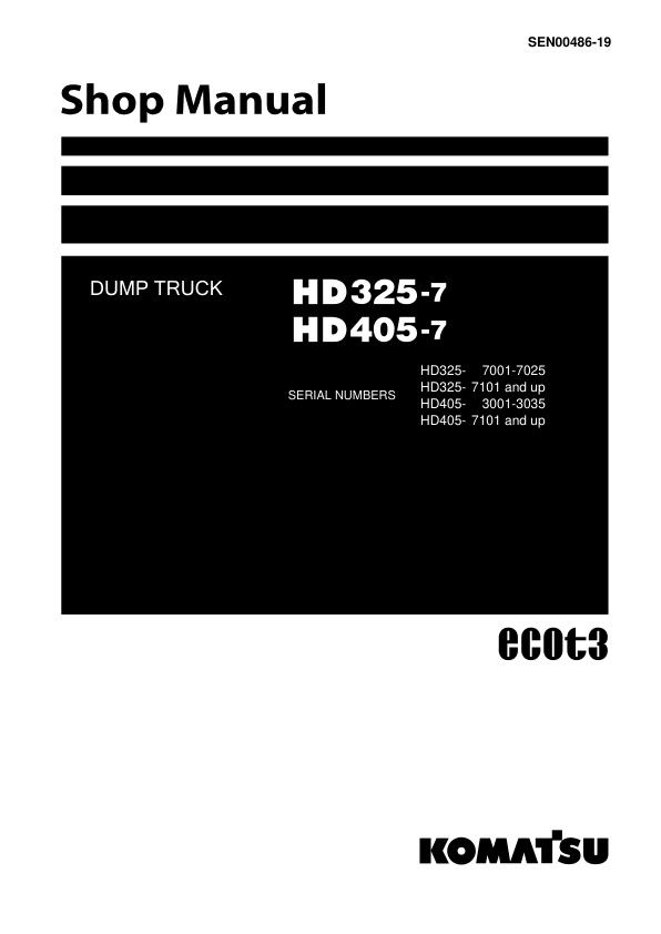 Komatsu HD325-7, HD405-7 Dump Truck Service Repair Manual Workshop Guide