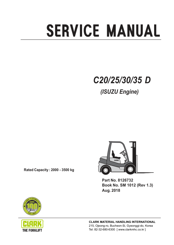 Clark C20D, C25D, C30D, C35D Forklift Service Repair Manual (4LE2X ISUZU Tier 4 Engine) Workshop Guide