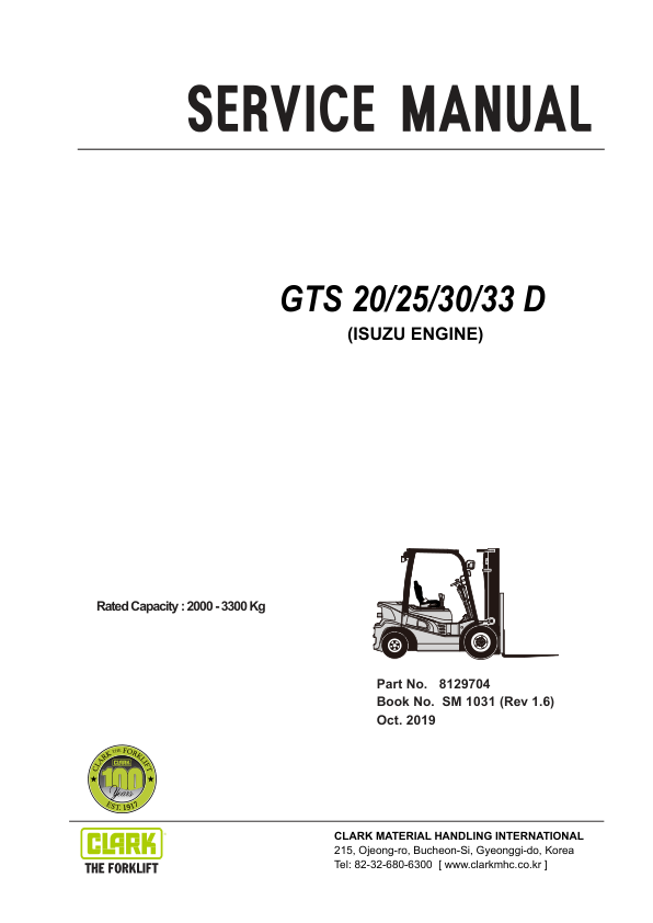 Clark GTS20D, GTS25D, GTS30D, GTS33D Forklift Service Repair Manual (ISUZU Engine) Workshop Guide
