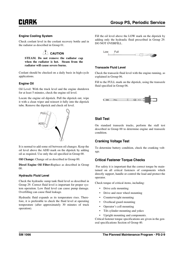 Clark C15SCL, C18SCL, C20SCL Forklift Service Repair Manual (HMC THETA 2.4 LPG, 4G63 Engine) Workshop Guide